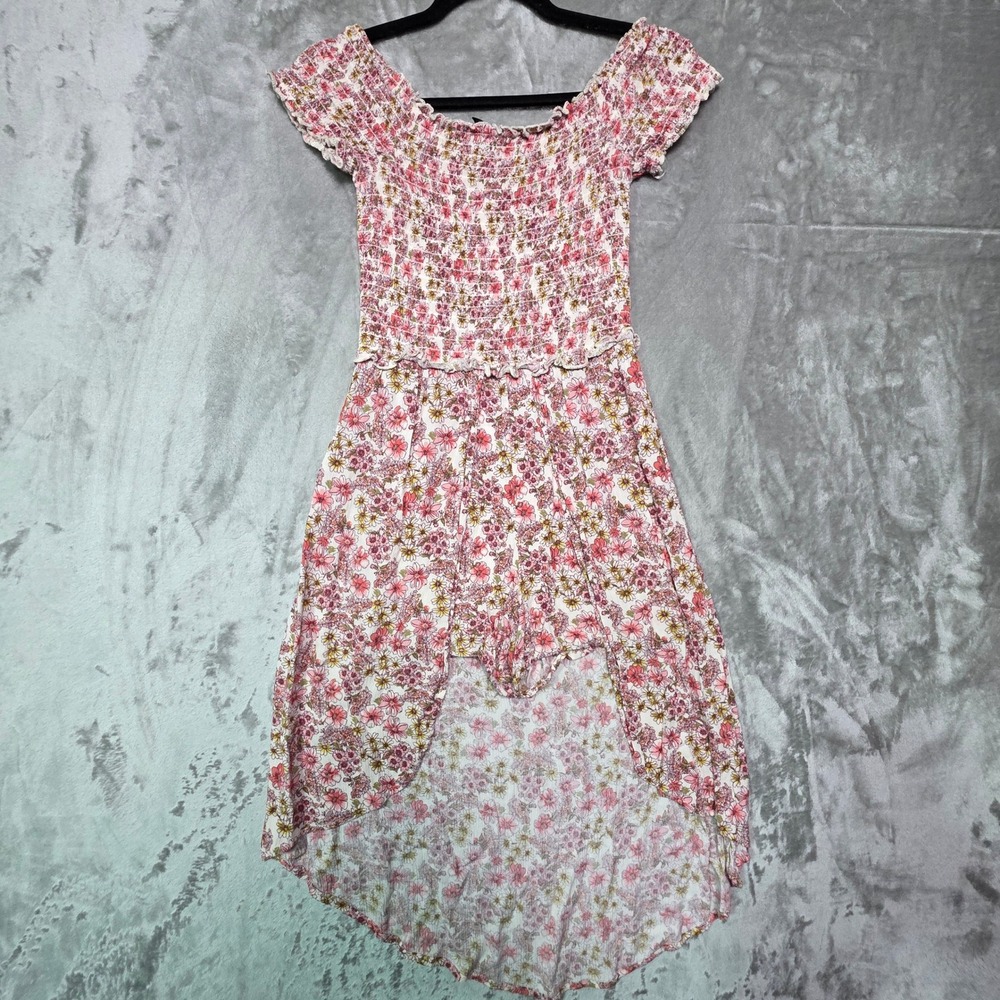 Art Class Girls Floral Smocked High Low Maxi Romper Pink Yellow L 10/12